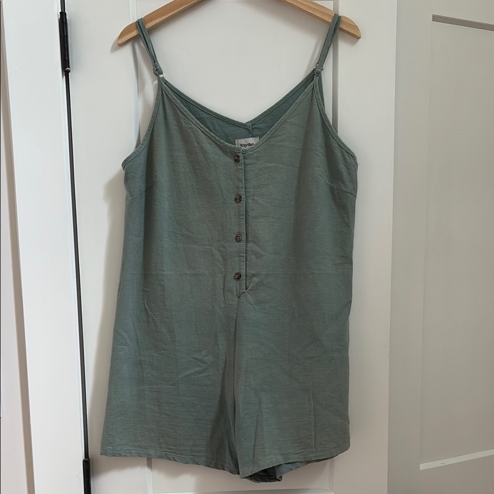 Rhythm Green Buttoned Camisole Romper